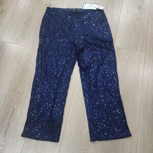 MSK Navy Sequin Mesh Palazzo Pants Wide Leg Elastic Waist Sparkly Evening Wea